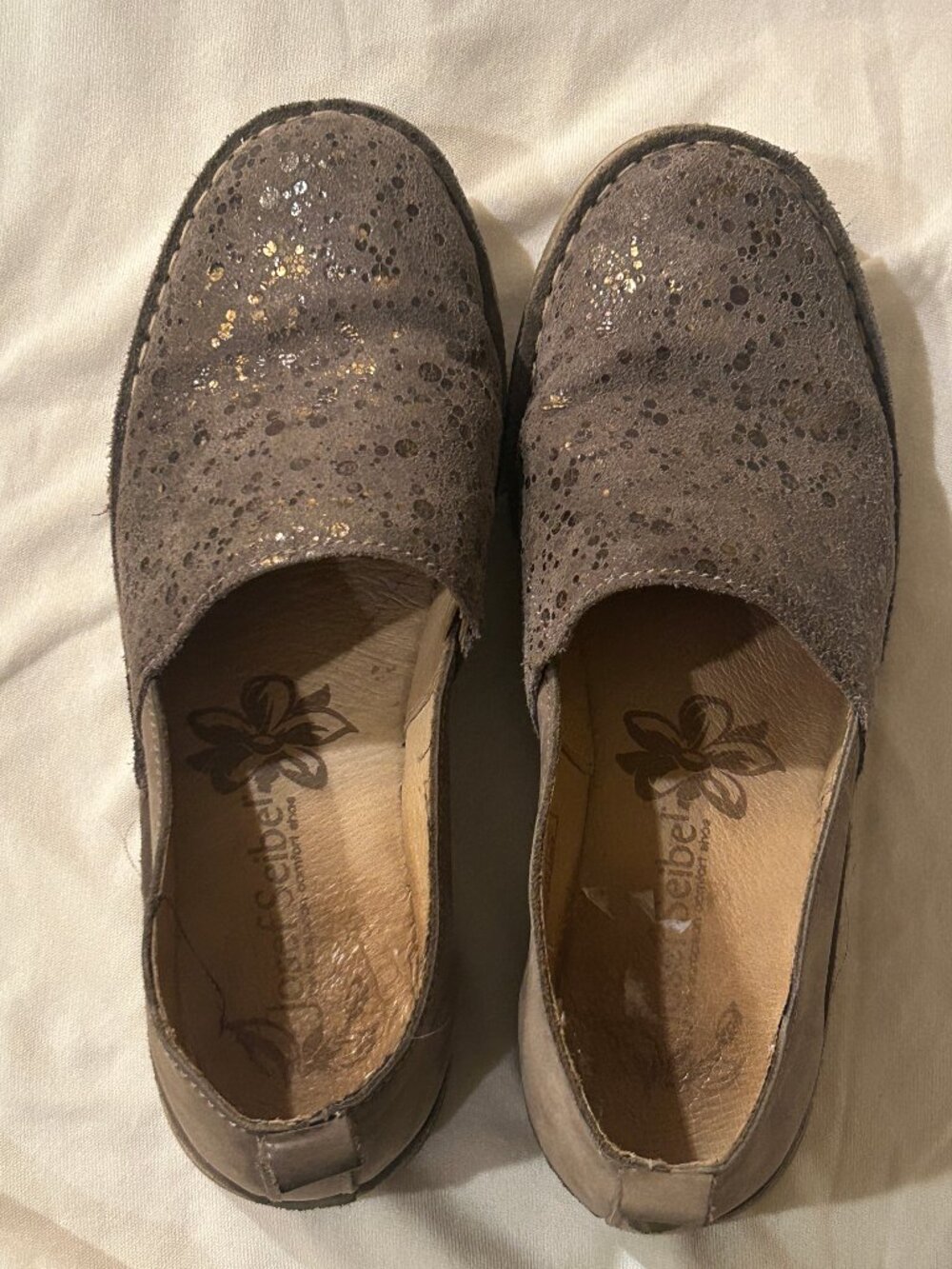 Josef Seibel Women's Sofie 33 taupe and bronze metallic slip-on comfort loafers